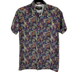 Surf Society Men’s Button Up Shirt Bright Abstract Design Vented Size M Coastal